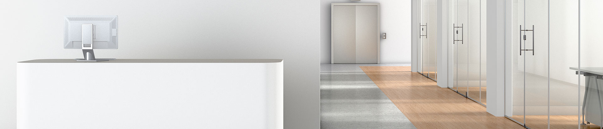 Clean, minimal new construction office lobby