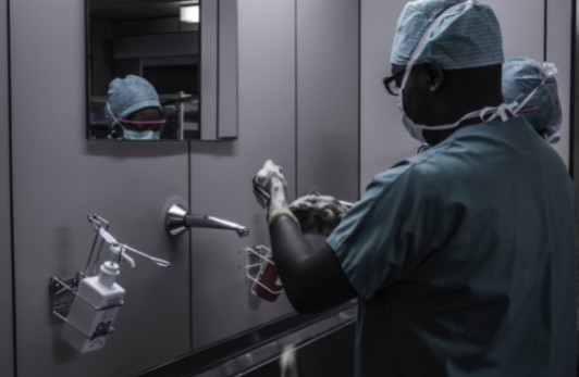 medical staff cleaning